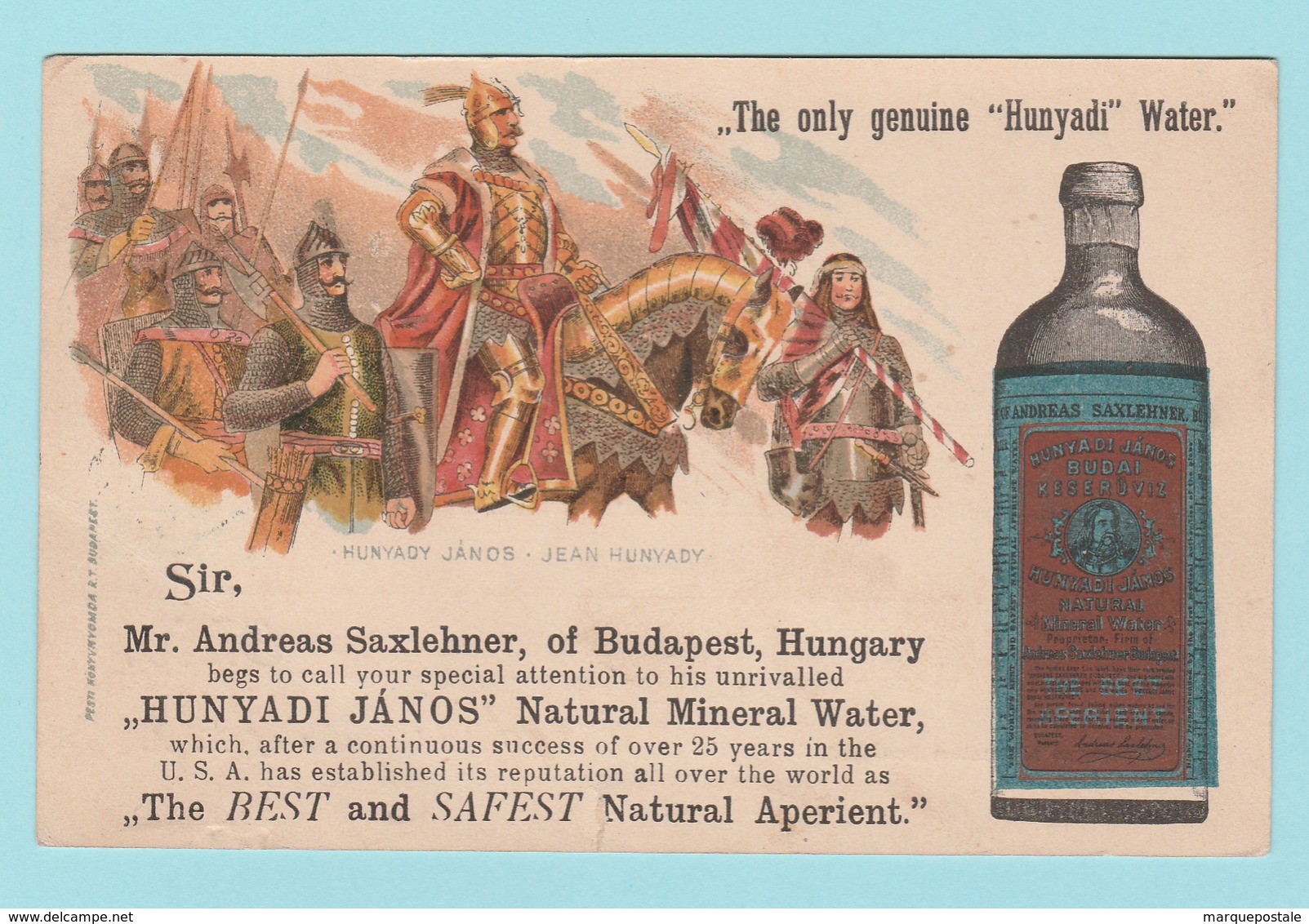 EU6. Hongrie Entier Postal Repiqué + Timbre Perforé SAHJ Natural Minéral Water / Eau Minérale. Pour Les USA - Storia Postale