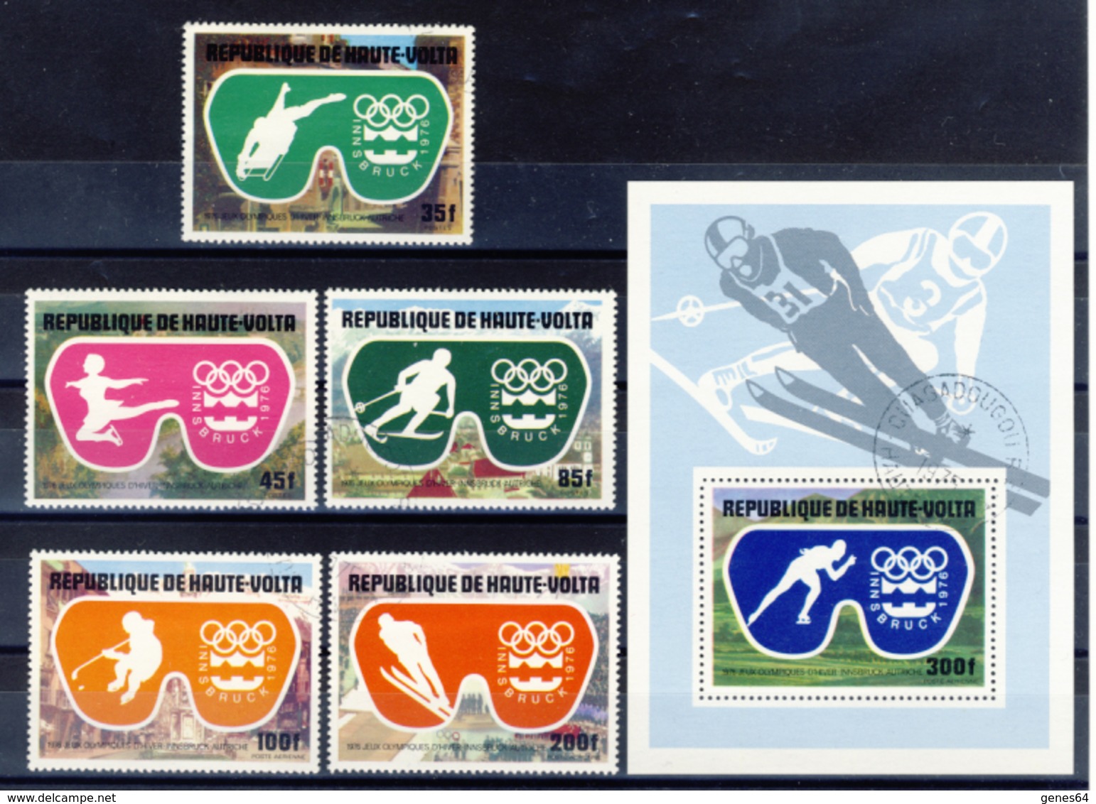 Haute-Volta (Burkina Faso) 1975 - Olimpic Games Innsbruck - 5 Val. + Sheet (1 Images) - Gum MNH** Cancelled Light - Invierno 1976: Innsbruck