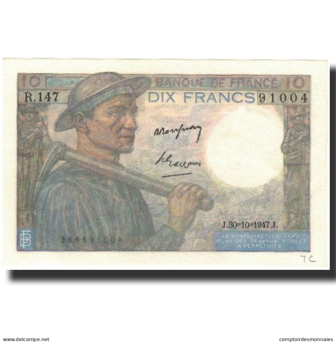 France, 10 Francs, 1947-10-30, SUP, Fayette:8.18, KM:99f - 10 F 1941-1949 ''Mineur''