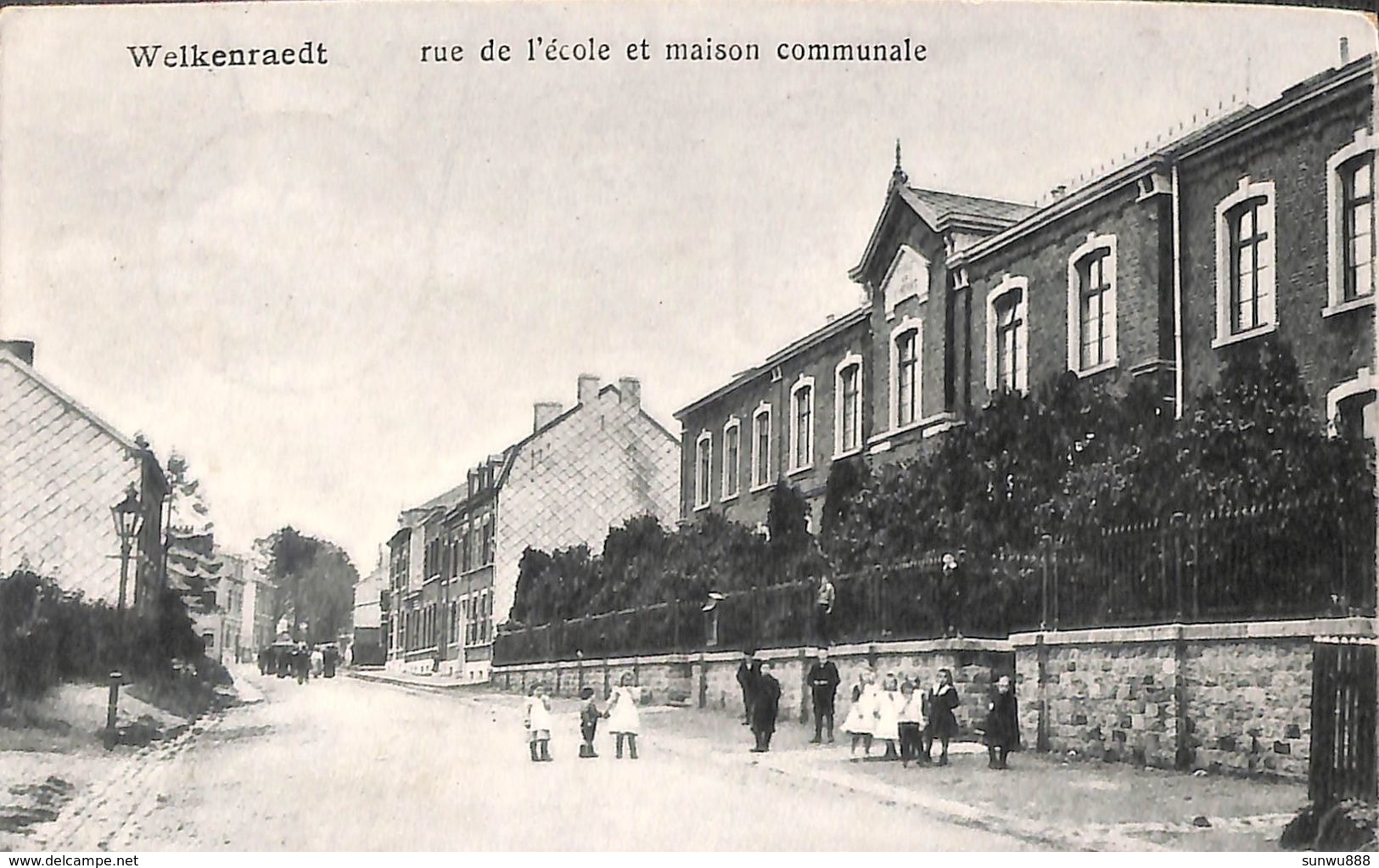 Welkenraedt - Rue De L'école Et Maison Communale (animée, 1919) - Welkenraedt
