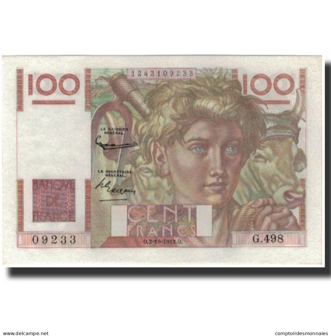 France, 100 Francs, 1952-10-02, NEUF, Fayette:28.34, KM:128e - 100 F 1945-1954 ''Jeune Paysan''