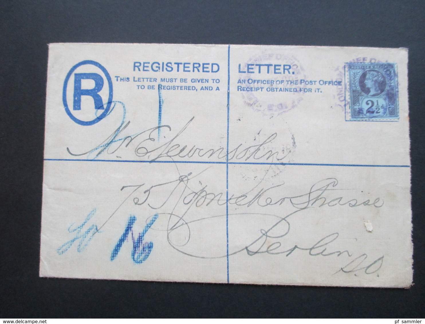 GB 1892 Registered Letter Mit Zusatzfrankatur Nr. 89 Blauer / Violetter Stempel London!! Nach Berlin 2 Ankunftsstempel - Storia Postale