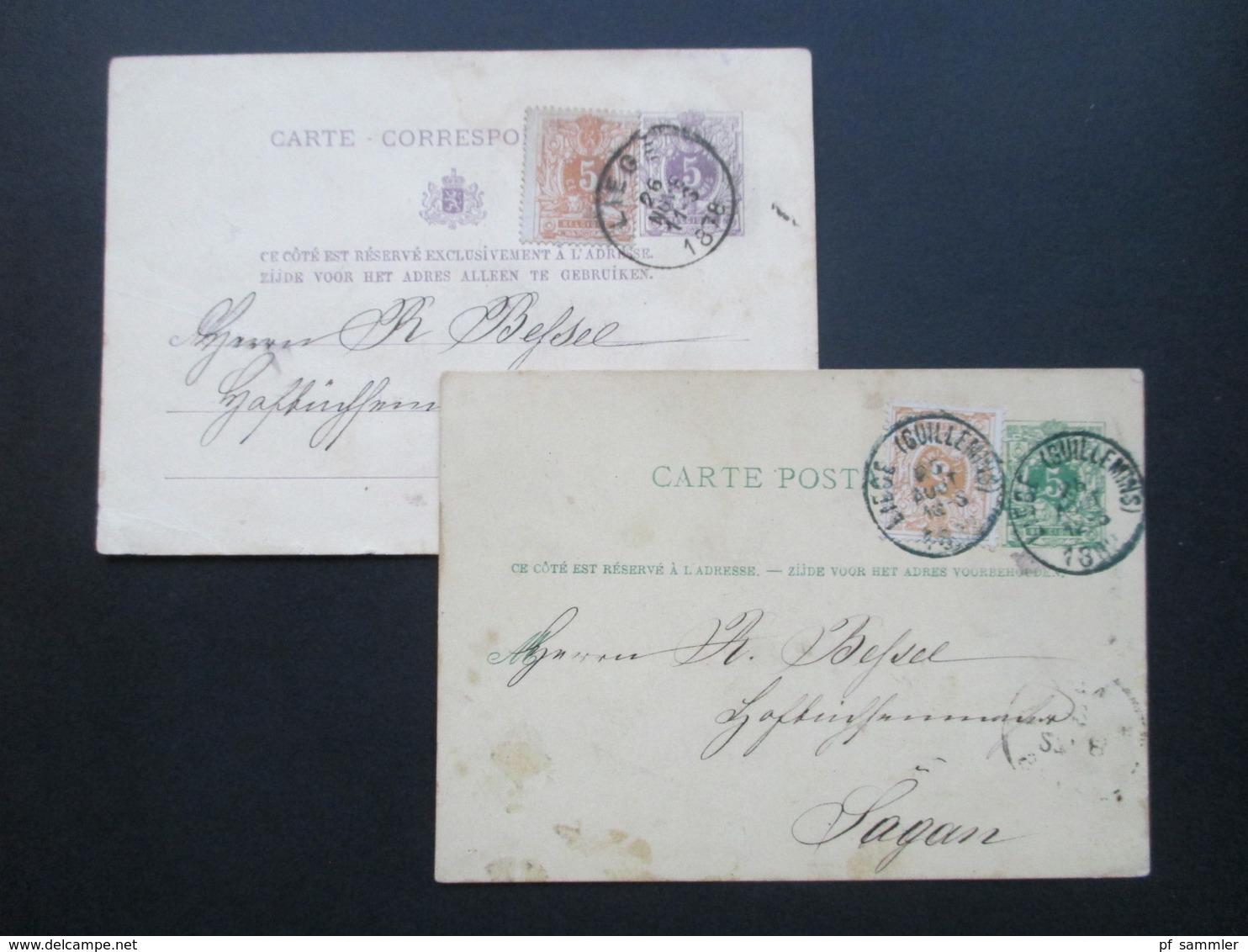 Belgien 1878 U. 1882 2 Ganzsachen Mit Zusatzfrankatur Nach Sagan - 1869-1883 Leopoldo II