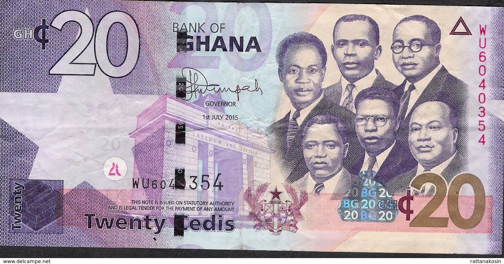 GHANA P40f 20 CEDIS 1.7.2015 #WU Signature 13  VF - Ghana