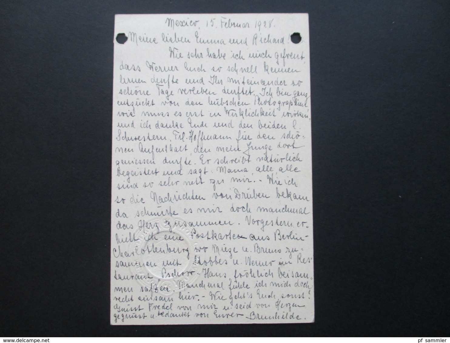 Mexiko 1928 Ganzsache Mit 2 Zusatzfrankaturen Nach Hannover Via New York. Aktenlochung - Messico