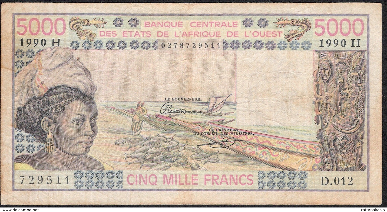 W.A.S. NIGER  P608Hm 5000 FRANCS 1990 VF NO Tear,NO P.h. - Niger