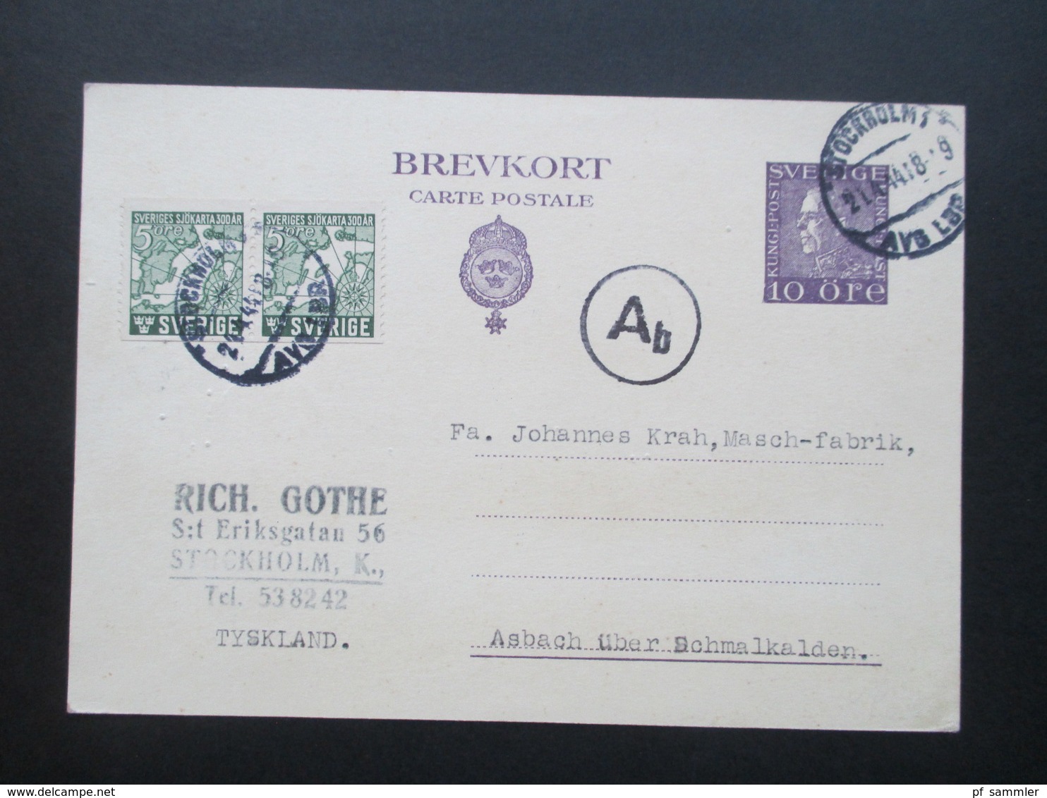 Schweden 1944 Ganusache Mit 2 Zusatzfrankaturen Von Stockholm Nach Asbach. Zensurpost. Lederabschleifmachine - Covers & Documents