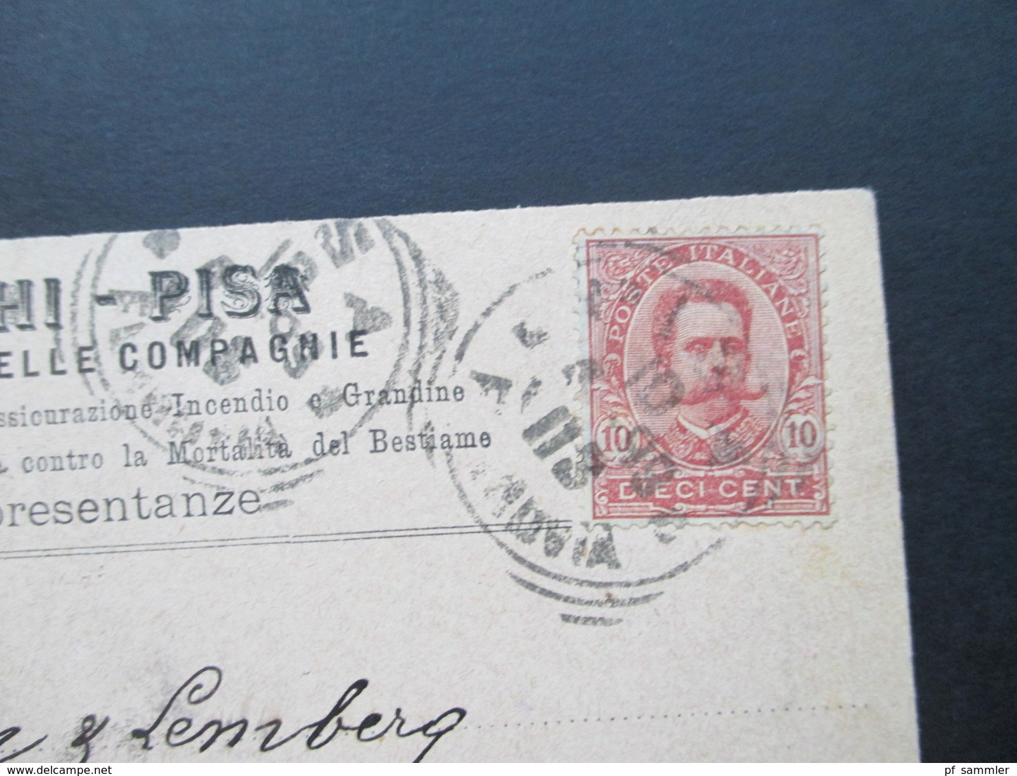 Italien 1899 Postkarte / Firmenkarte Alfrdo Cocchi - Pisa. Direzione Provinciale Delle Compa Gnie Nach Schöneberg - Marcophilie