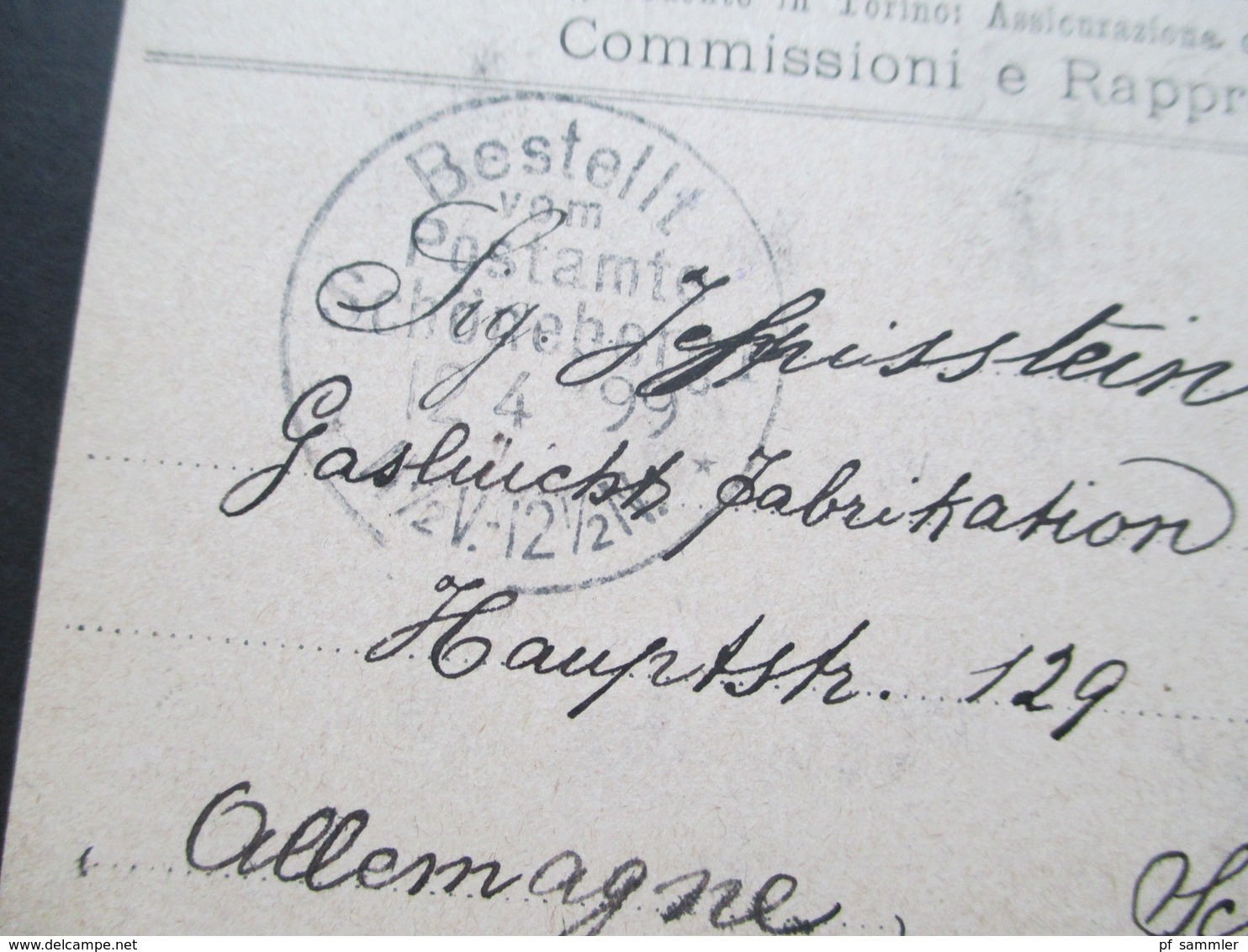 Italien 1899 Postkarte / Firmenkarte Alfrdo Cocchi - Pisa. Direzione Provinciale Delle Compa Gnie Nach Schöneberg - Marcophilie