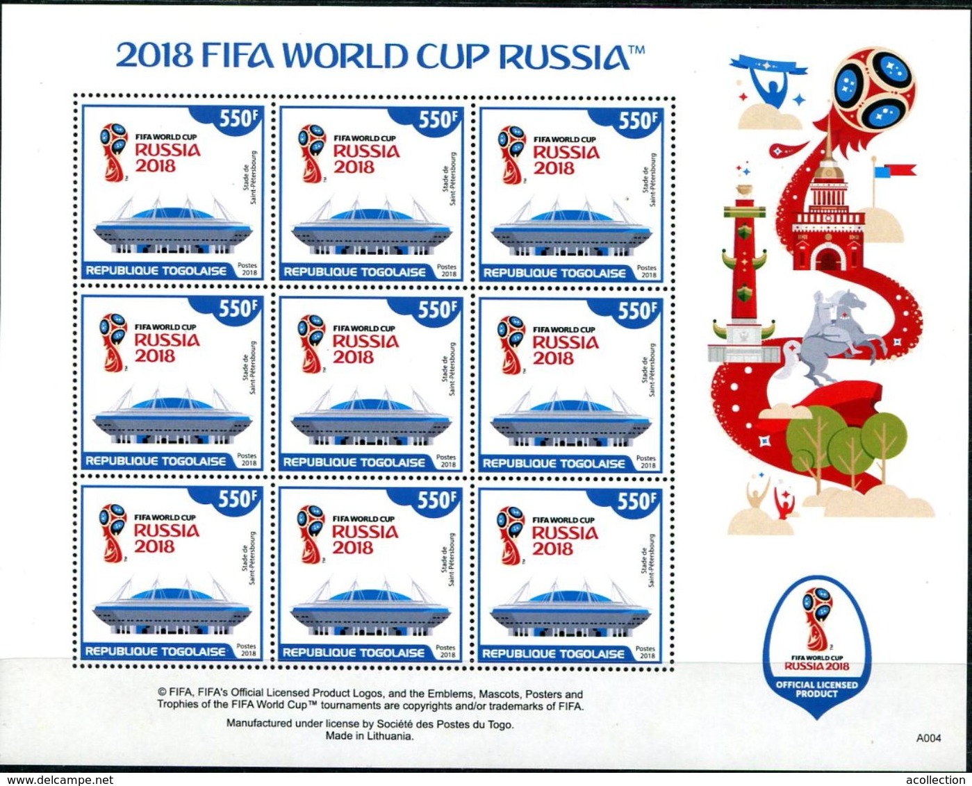 TOGO 2018 FIFA WORLD CUP FOOTBALL SOCCER RUSSIA 2018 4 SHEETS - 2018 – Russia