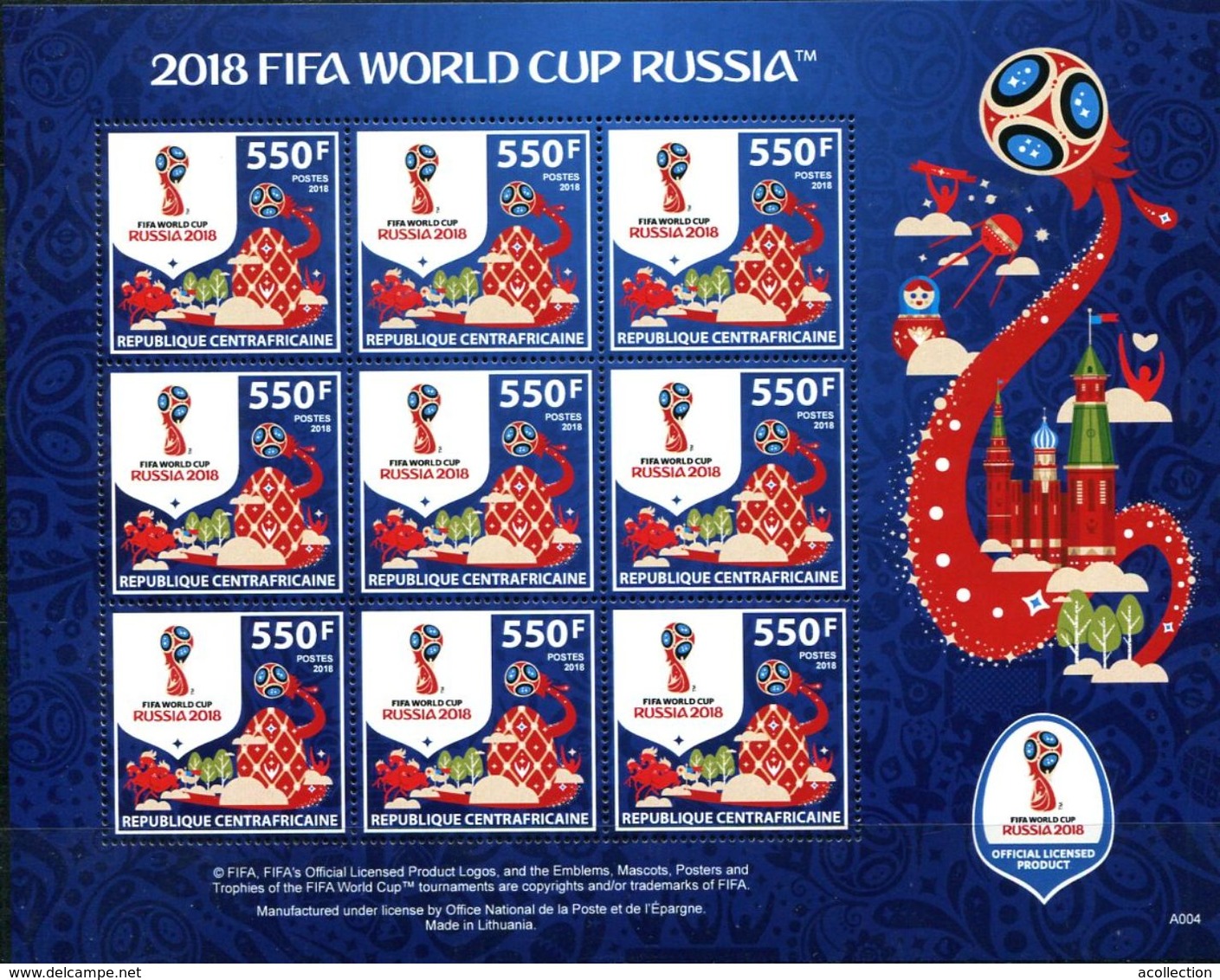 ZAR 2018 FIFA WORLD CUP FOOTBALL SOCCER RUSSIA 2018 4 SHEETS - 2018 – Russie