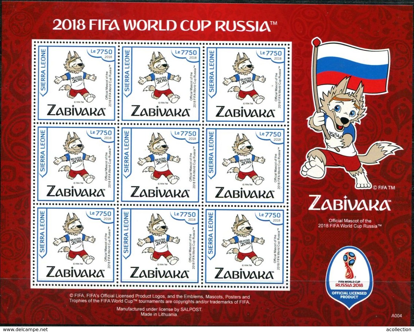 SIERRA LEONE 2018 FIFA WORLD CUP FOOTBALL SOCCER RUSSIA 2018 4 SHEETS WOLF ZABIVAKA - 2018 – Russia