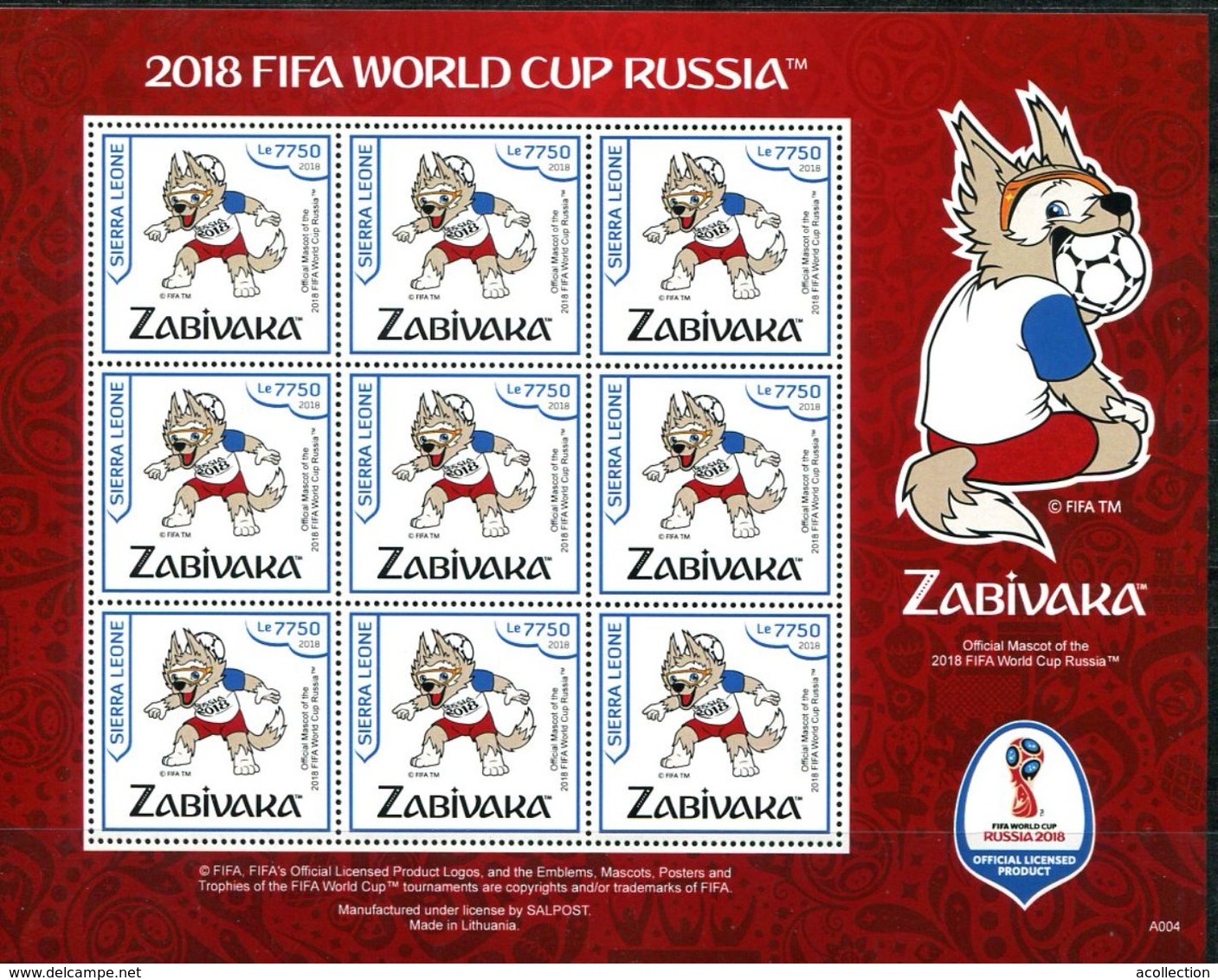 SIERRA LEONE 2018 FIFA WORLD CUP FOOTBALL SOCCER RUSSIA 2018 4 SHEETS WOLF ZABIVAKA - 2018 – Russia