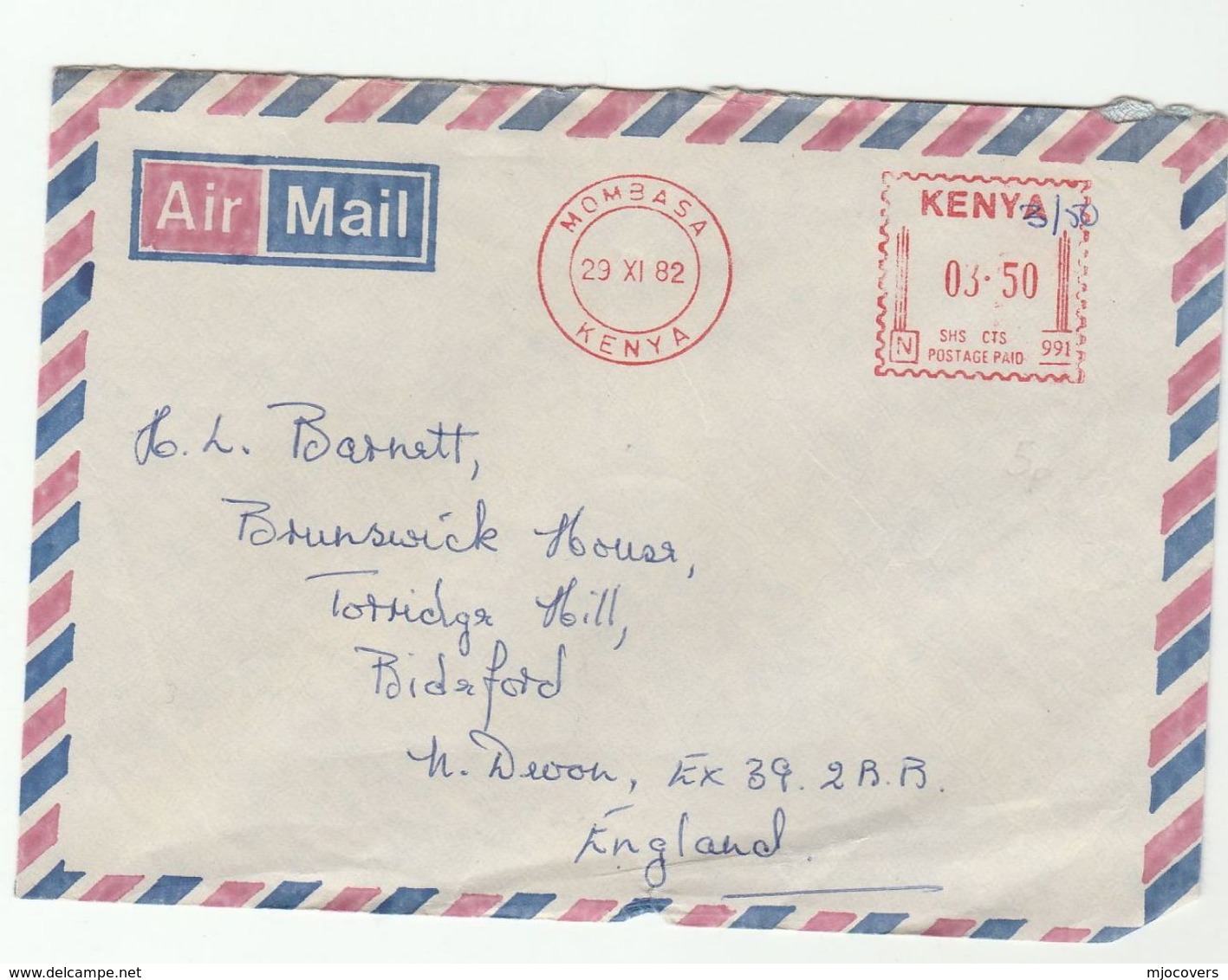 1982 Mombasa KENYA COVER METER N991 Stamps To GB - Kenya (1963-...)