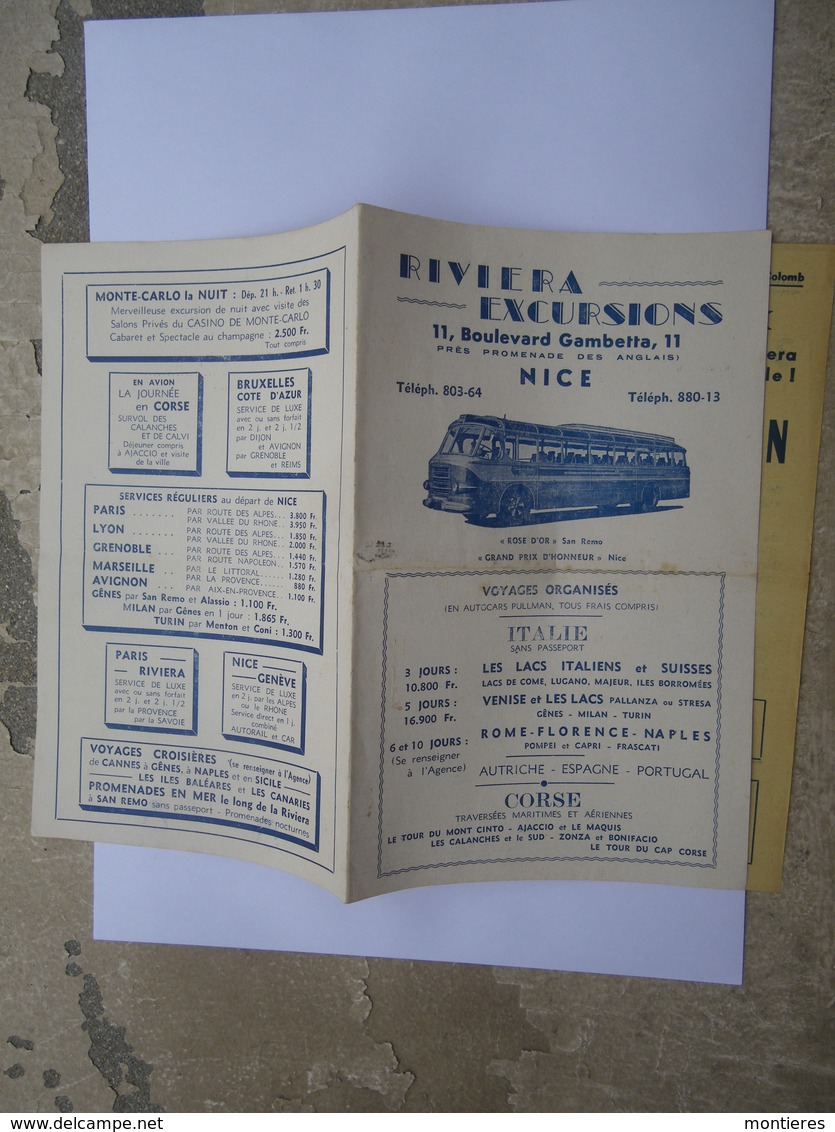 Prospectus 1954 RIVIERA EXCURSIONS 11 Bd Gambetta NICE Autocar Pullmann Italie Corse - Transports