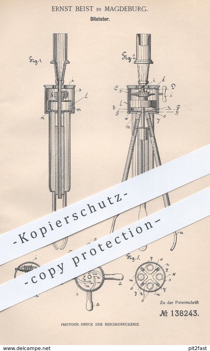 Original Patent - Ernst Beist , Magdeburg , 1901 , Dilatator Zum Spreizen Natürlicher Körperkanäle | Arzt , Medizin ! - Historische Dokumente