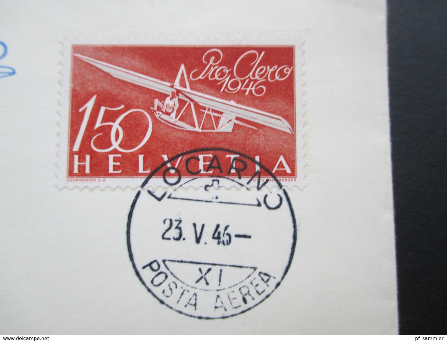 Schweiz 1946 Pro Aero Nr. 470 EF Luftpost Locarno - Lausanne. Stempel Vom 2. Tag. Schulgleiter Zögling - Briefe U. Dokumente