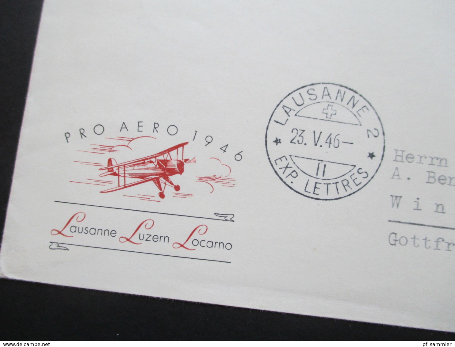 Schweiz 1946 Pro Aero Nr. 470 EF Luftpost Locarno - Lausanne. Stempel Vom 2. Tag. Schulgleiter Zögling - Covers & Documents