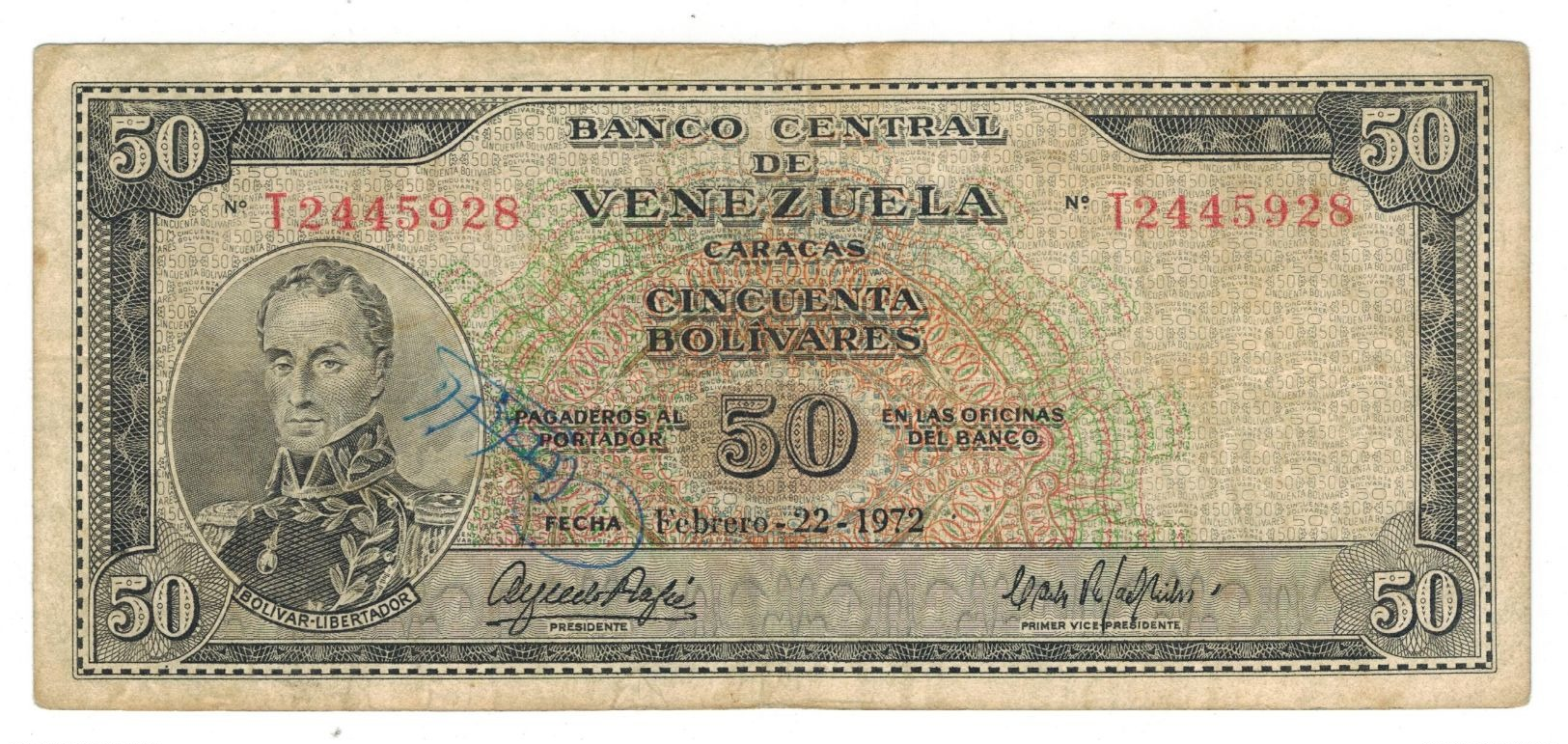 Venezuela 50 Bolivares 1972, F/VF. - Venezuela