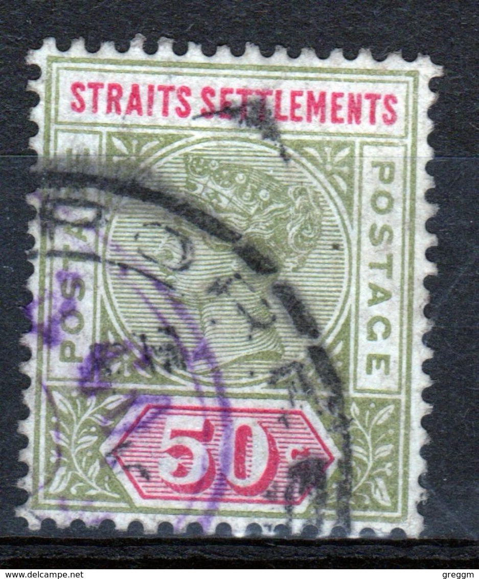 Straits Settlements Queen Victorian 1892 Fifty Cent Olive Green And Carmine Used Stamp. - Straits Settlements