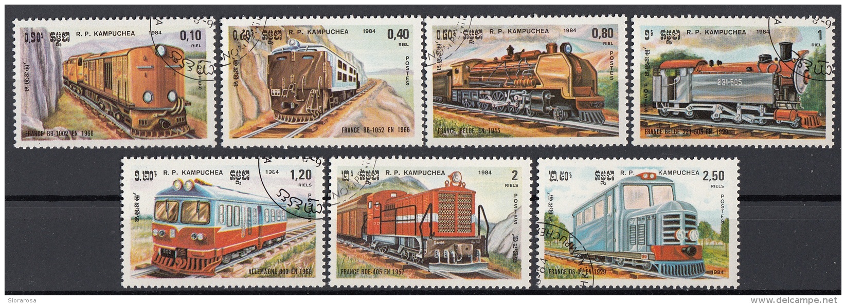 Cambogia 1984 Sc. 504-510 Treni Locomotive Full Set CTO - Cambogia