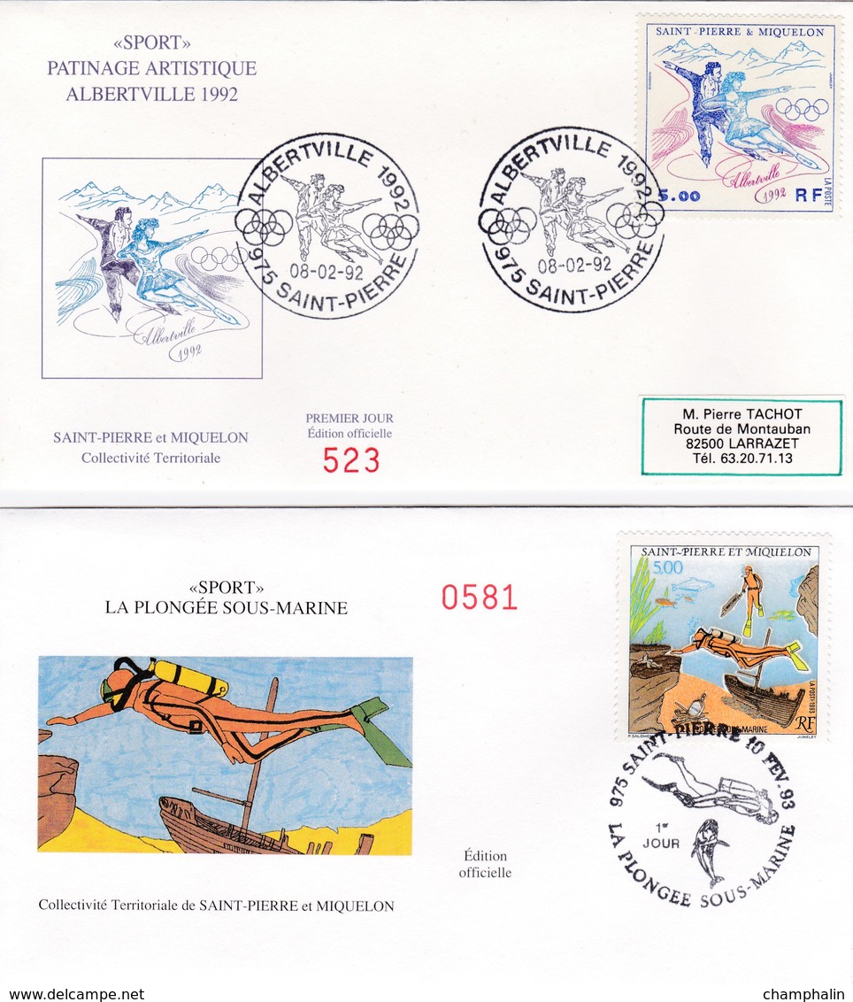 Saint-Pierre Et Miquelon - Lot 8 Enveloppes FDC 1er Jour Sports - CAD 87-93 - Timbres YT 461 477 487 498 522 547 559 574 - FDC