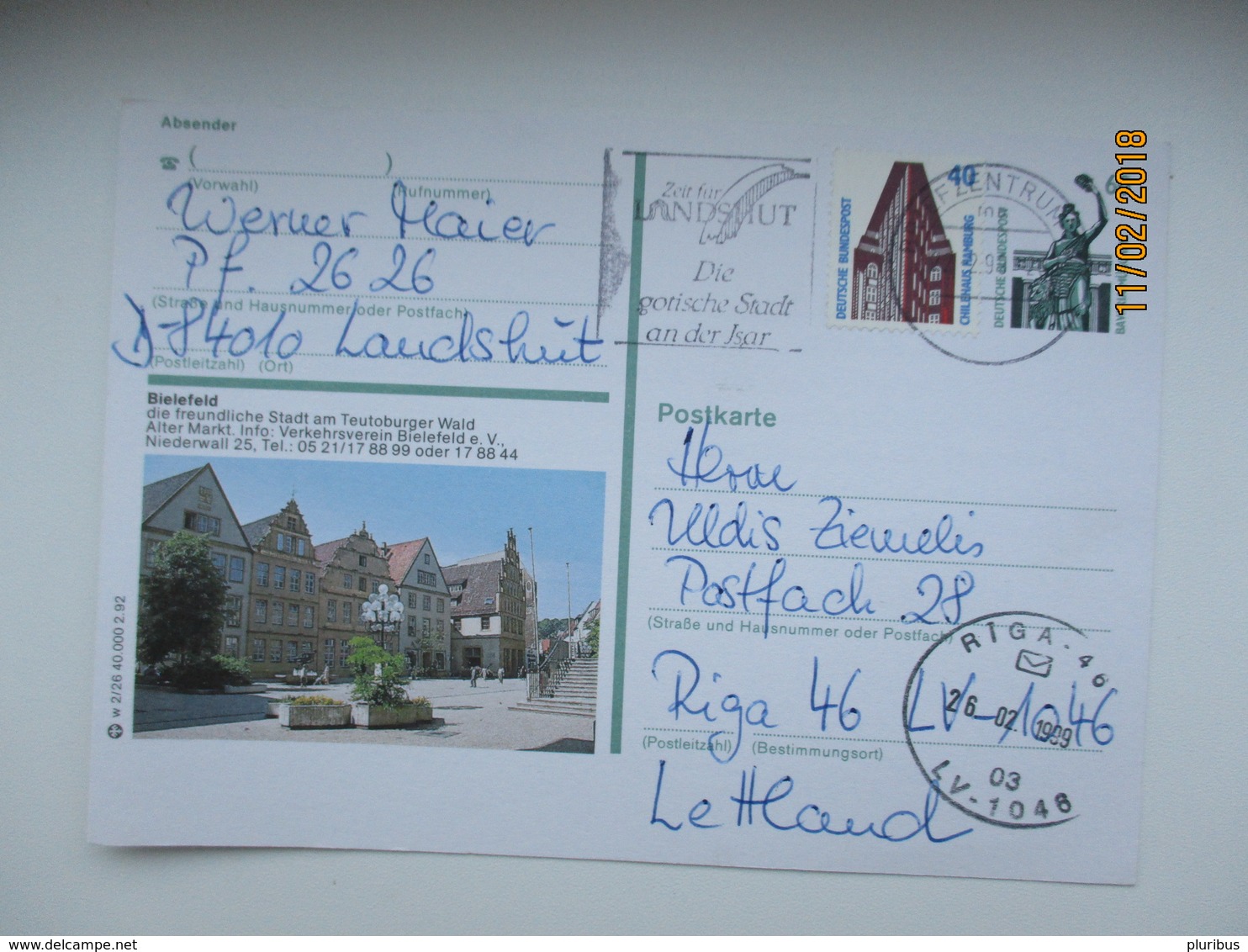 1999 LANDSHUT , BIELEFELD POSTAL STATIONERY TO LATVIA   ,0 - Bildpostkarten - Gebraucht