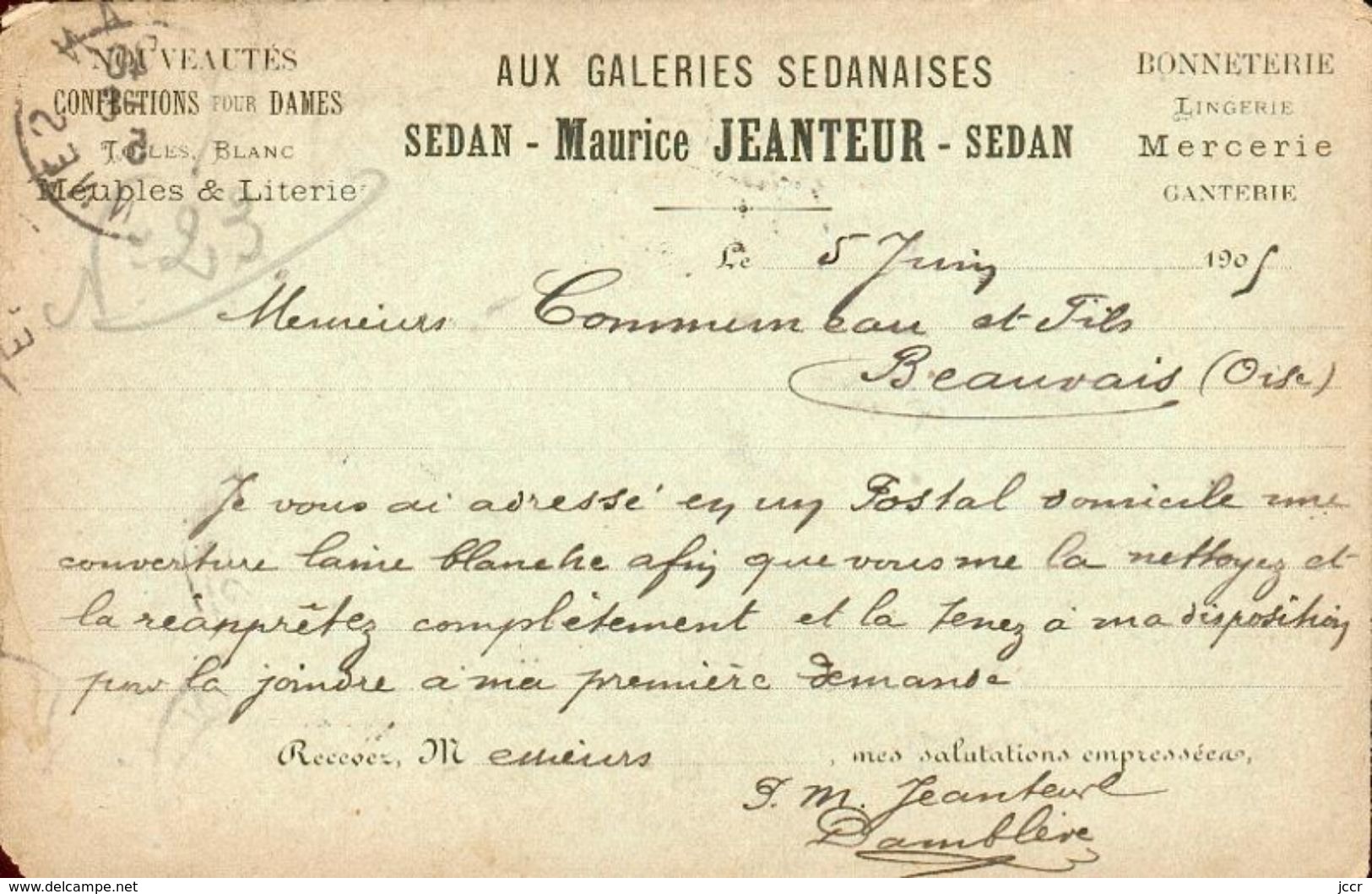 CPA Publicitaire - Maurice Jeanteur - Aux Galeries Sedanaises - Sedan - 1905 - Sedan