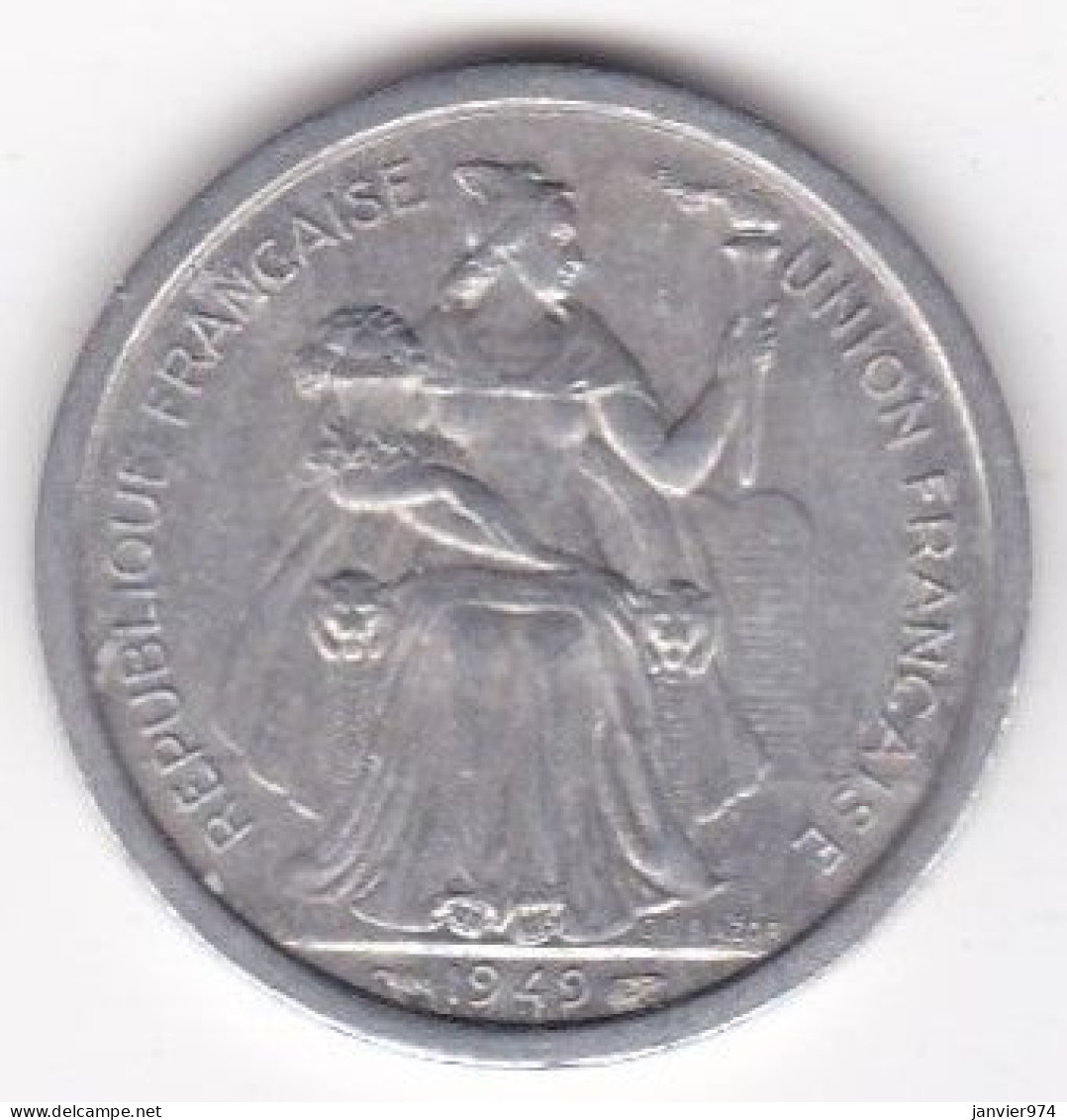 Etablissements Française De L’Océanie. Union Française. 2 Francs 1949, En Aluminium - French Polynesia
