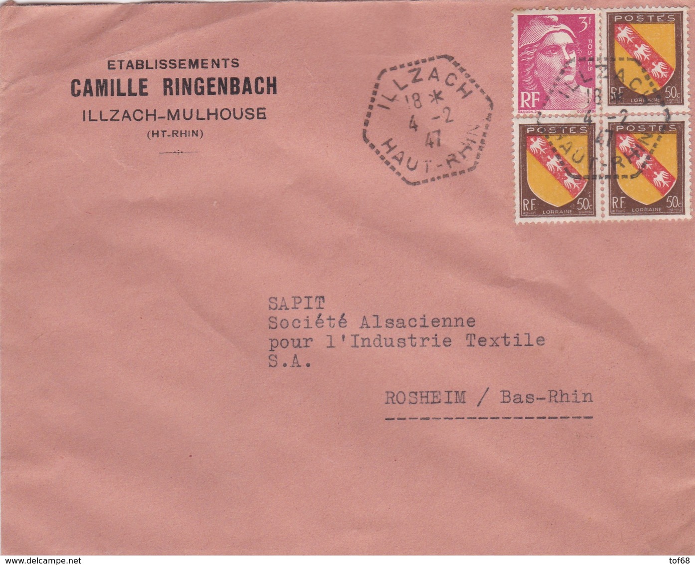 Mulhouse Lettre à Entête 1947 établissements Camille Ringenbach - Briefe U. Dokumente