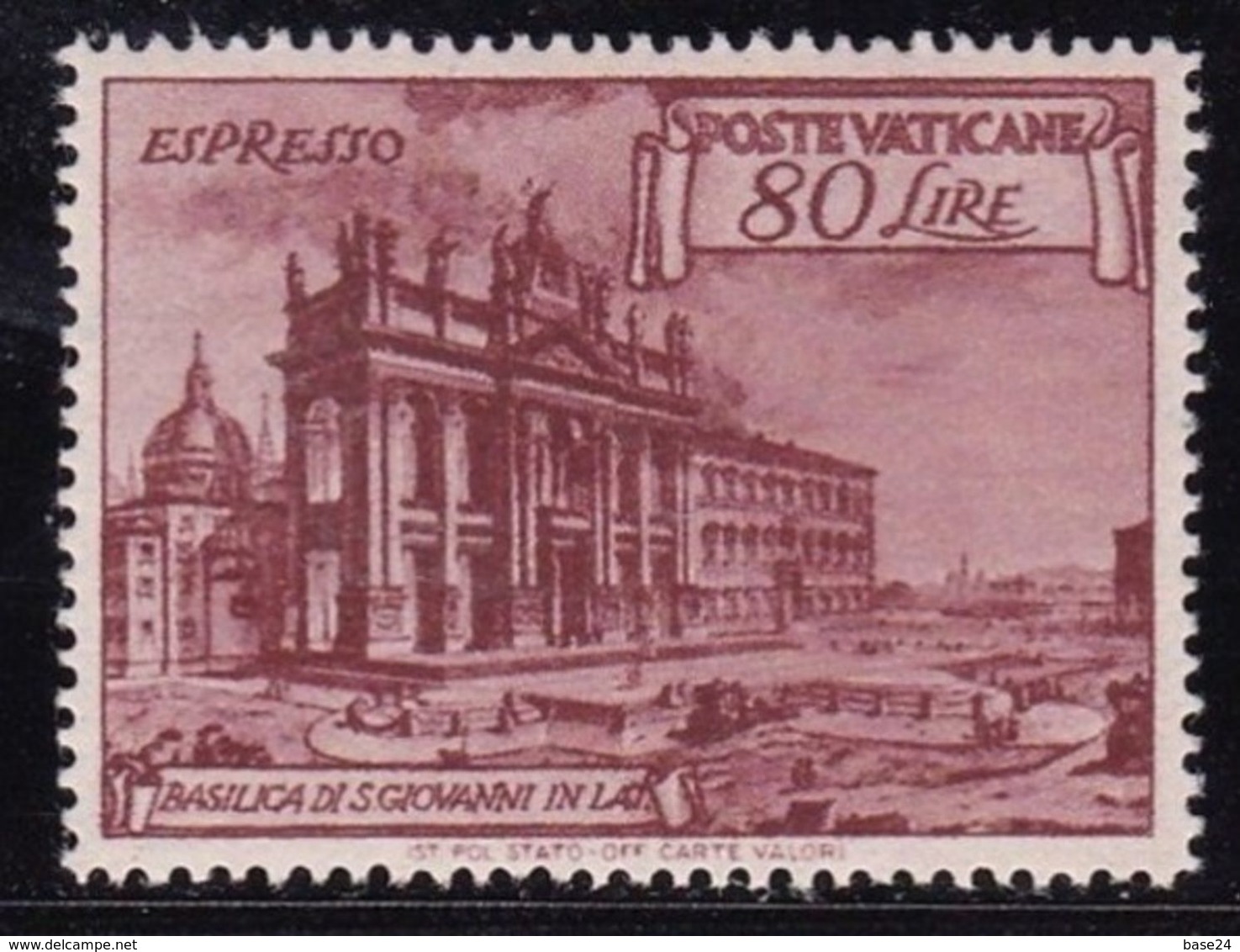 1949 Vaticano Vatican BASILICHE 80 Lire Bruno Rosso Espresso MNH** Express - Express