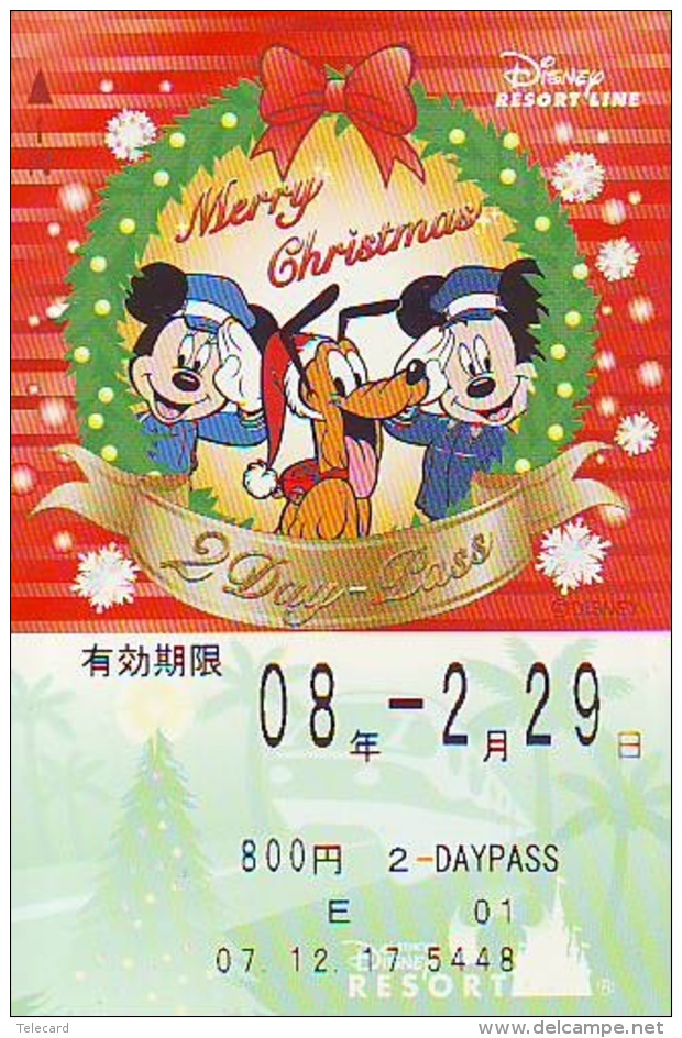 Carte Prépayée Japon * RESORT LINE (1555i)  DISNEY * 800  * CHRISTMAS * MICKEY &amp; MINNIE *  JAPAN PREPAID CARD - Disney