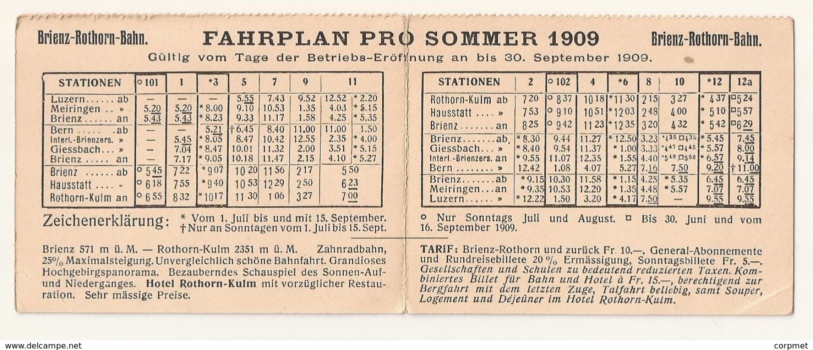 Brienz-Rothorn-Bahn - FAHRPLAN PRO SOMMER 1909 - Full Steam Ahead To The Brienzer Rothorn - Ferrovie