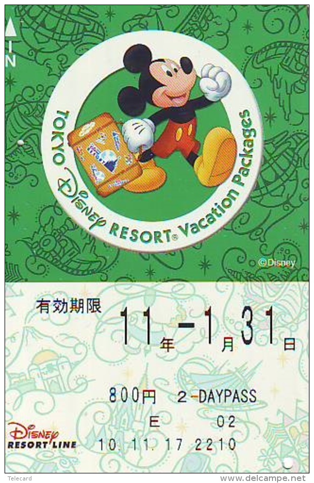 Carte Prépayée Japon * TOKYO DISNEY * RESORT LINE (1557)  MICKEY MOUSE * 800  2-daypass * JAPAN PREPAID CARD - Disney