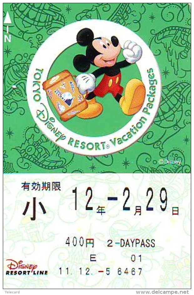 Carte Prépayée Japon * TOKYO DISNEY * RESORT LINE (1560)  MICKEY MOUSE * 800  2-daypass * JAPAN PREPAID CARD - Disney