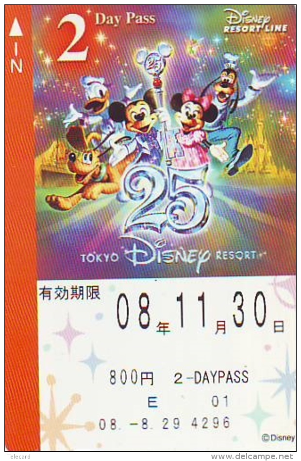 Carte Prépayée Japon * TOKYO DISNEY * RESORT LINE (1566) MICKEY MINNIE DONALD DUCK * 800  2-daypass * JAPAN PREPAID CARD - Disney