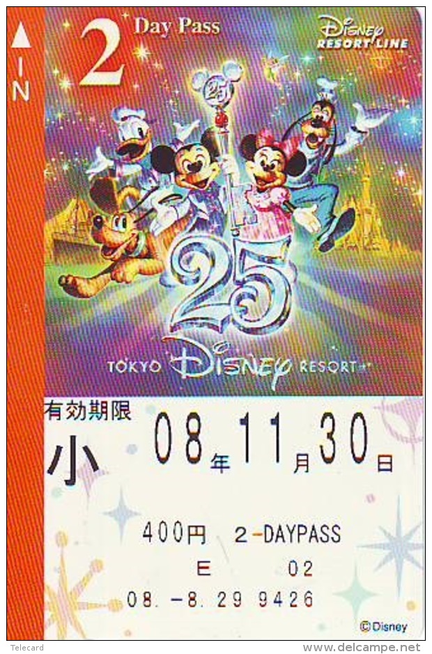 Carte Prépayée Japon * TOKYO DISNEY * RESORT LINE (1567) MICKEY MINNIE DONALD DUCK * 400  2-daypass * JAPAN PREPAID CARD - Disney