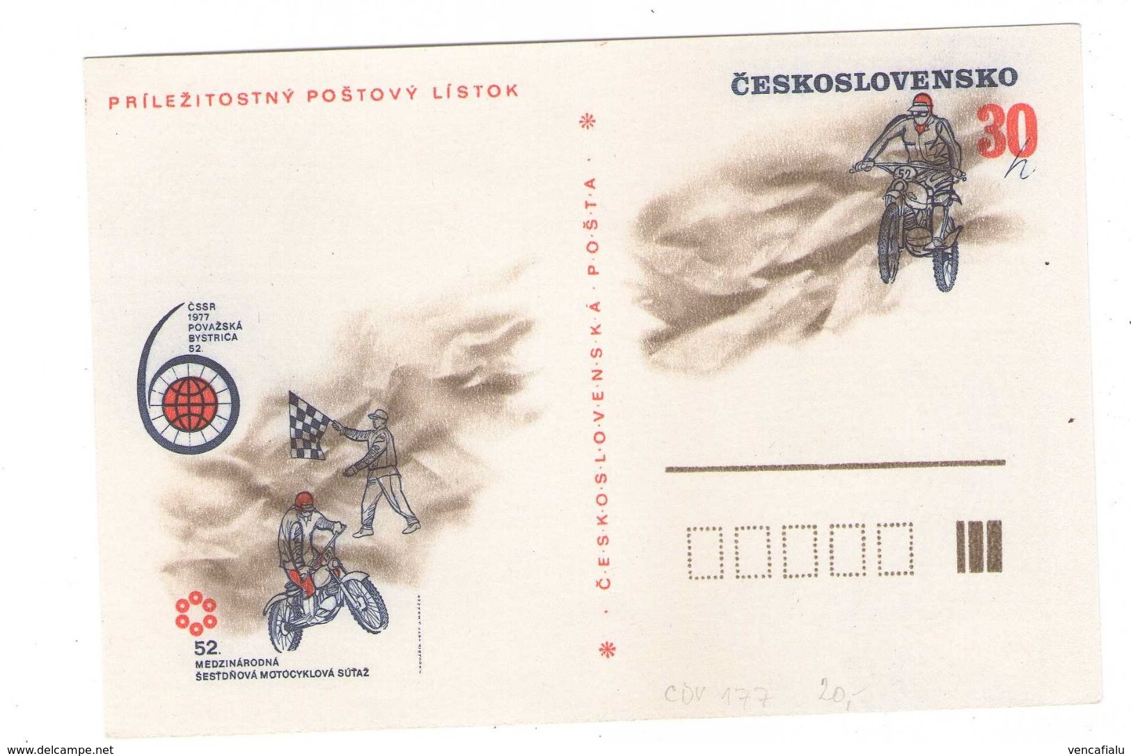 Czechoslovakia 1977 - Special Postcard,  MNH - Motorbikes