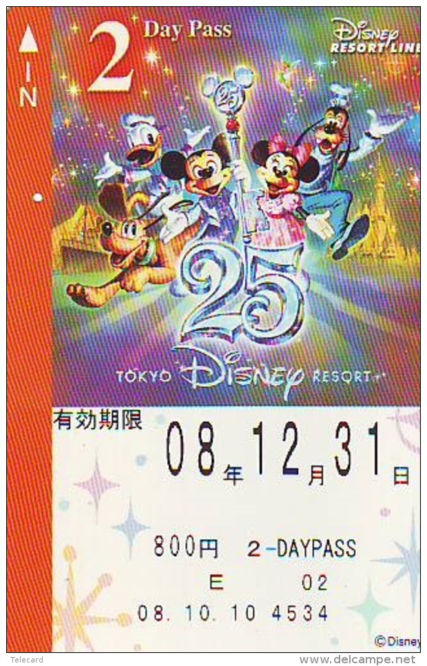 Carte Prépayée Japon * TOKYO DISNEY * RESORT LINE (1570) MICKEY MINNIE DONALD DUCK * 800  2-daypass * JAPAN PREPAID CARD - Disney