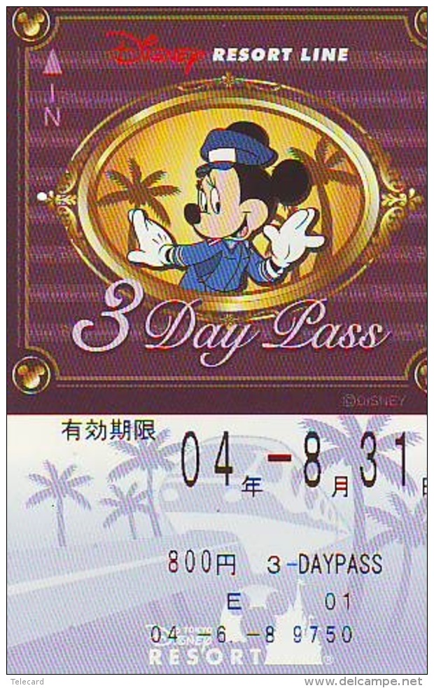 Carte Prépayée Japon * DISNEY * RESORT LINE (1572) MICKEY * 800  3-daypass * JAPAN PREPAID CARD - Disney