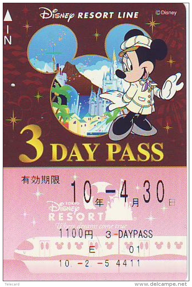 Carte Prépayée Japon * DISNEY * RESORT LINE (1577) MICKEY * 1100  3-daypass ADULT * JAPAN PREPAID CARD - Disney