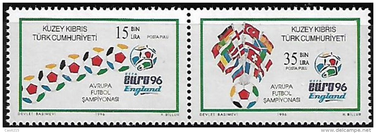 Cyprus Chypre (Turkey)  R.T.C.N.  1996 Euro'96 Football Angleterre Ballons Drapeaux, 2 Val Setenant Mnh - UEFA European Championship