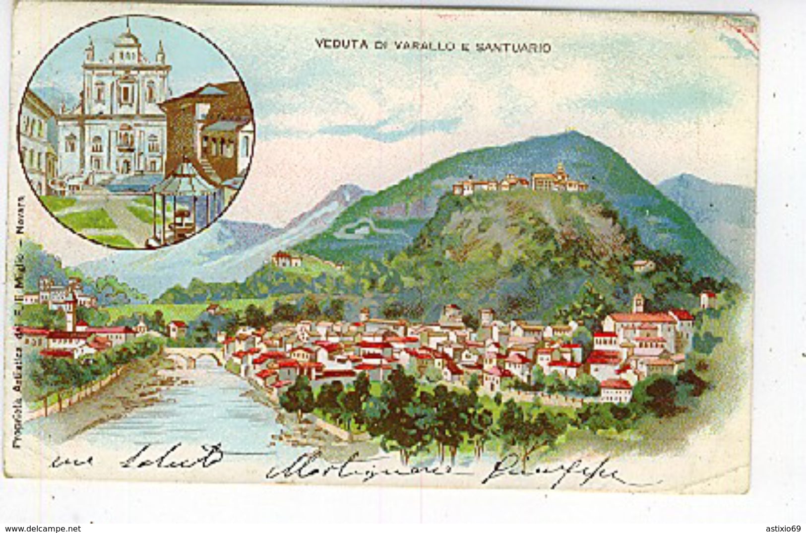 VEDUTA DI VARALLO E SANTUARIO 1903 LITHO - Vercelli