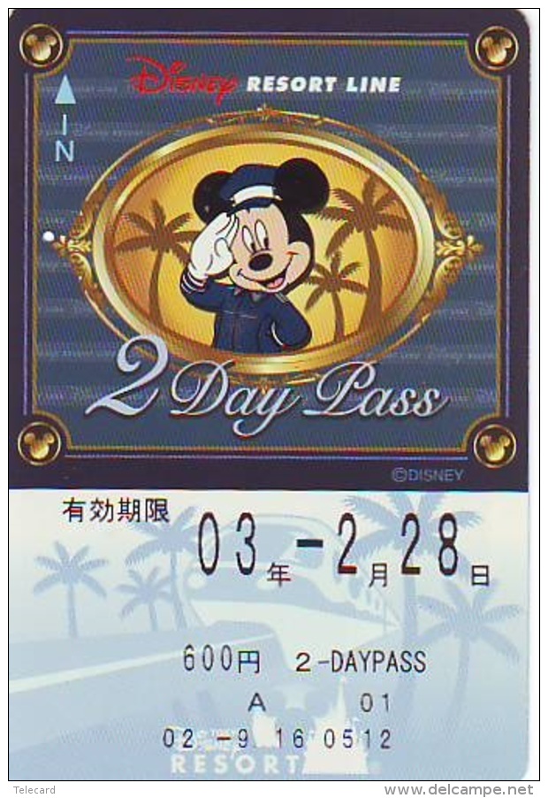 Carte Prépayée Japon * DISNEY * RESORT LINE (1596) * 600  * 2-DAY PASS * JAPAN PREPAID CARD - Disney