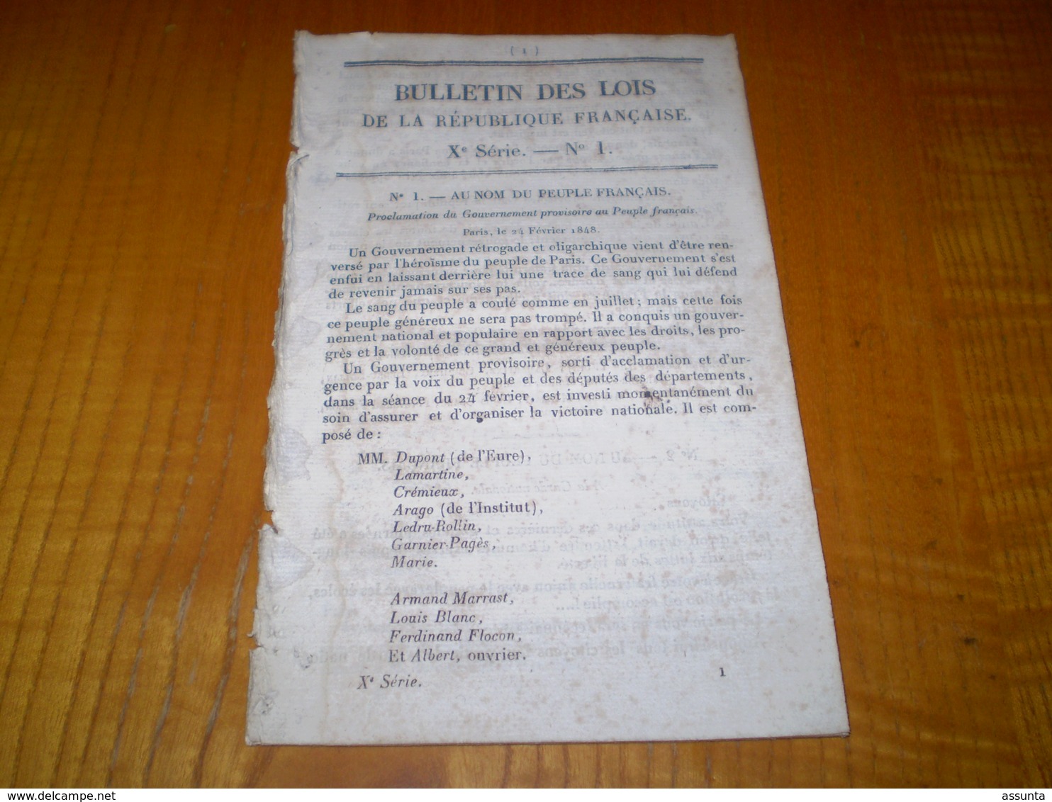 1848 Bulletin Des Lois N°1 Gouvernement Provisoire,abolition De La Royauté,proclamation De Le République,drapeau Tricolo - Décrets & Lois