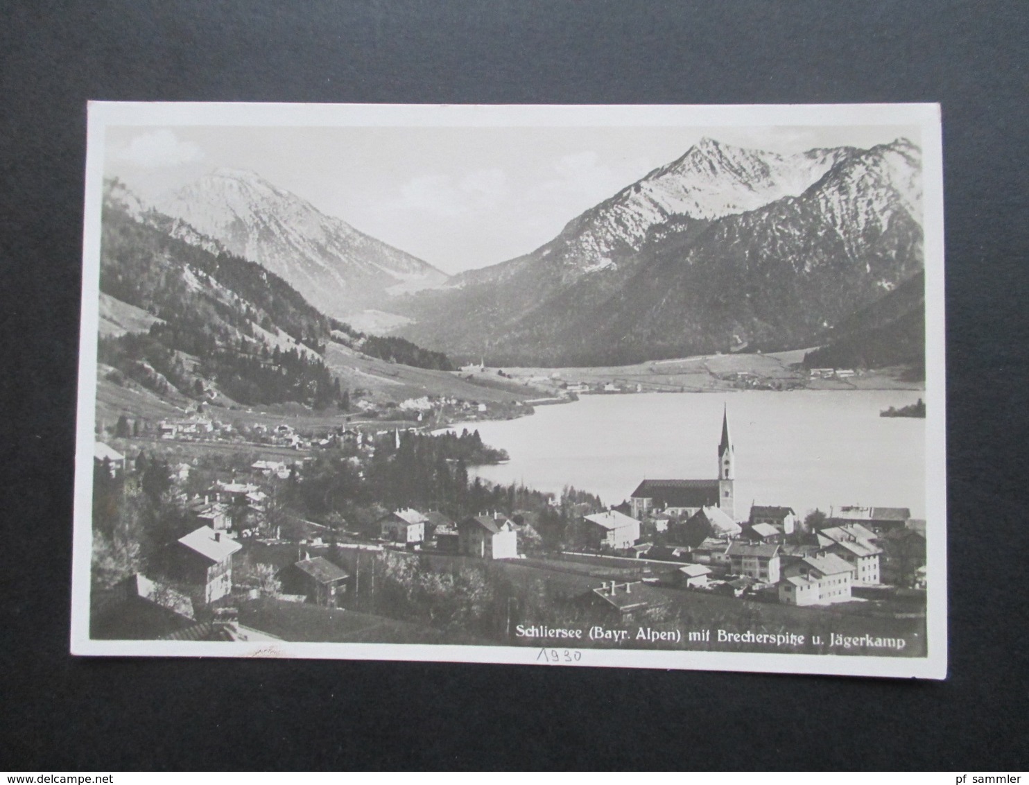 AK / Echtfoto 1930 Schliersee (Bayr. Alpen) Mit Brecherspitze U. Jägerkamp. Verlag Lud. Hopfensperger Schreibwarengeschä - Schliersee