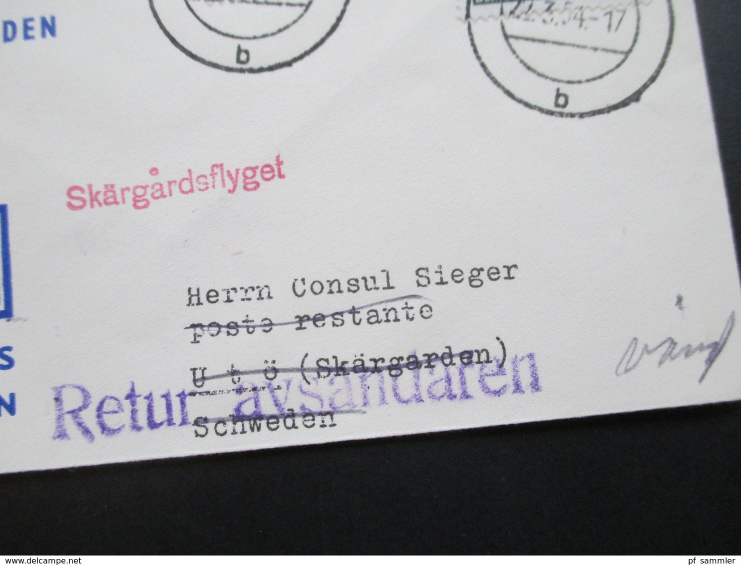 DDR 1954 Med Helikopter Stockholm Skärgarden. Skärgardsflyget. Retur Avsandaren. Zuleitung Aus Berlin. Helikopterpost - Hubschrauber