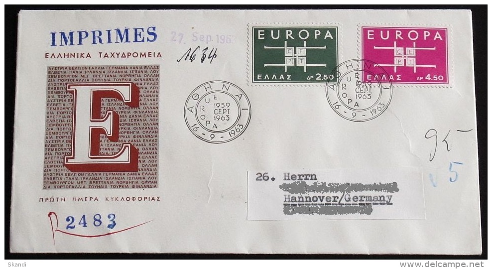 GRIECHENLAND 1963 Mi-Nr. 821/22 CEPT FDC - 1963