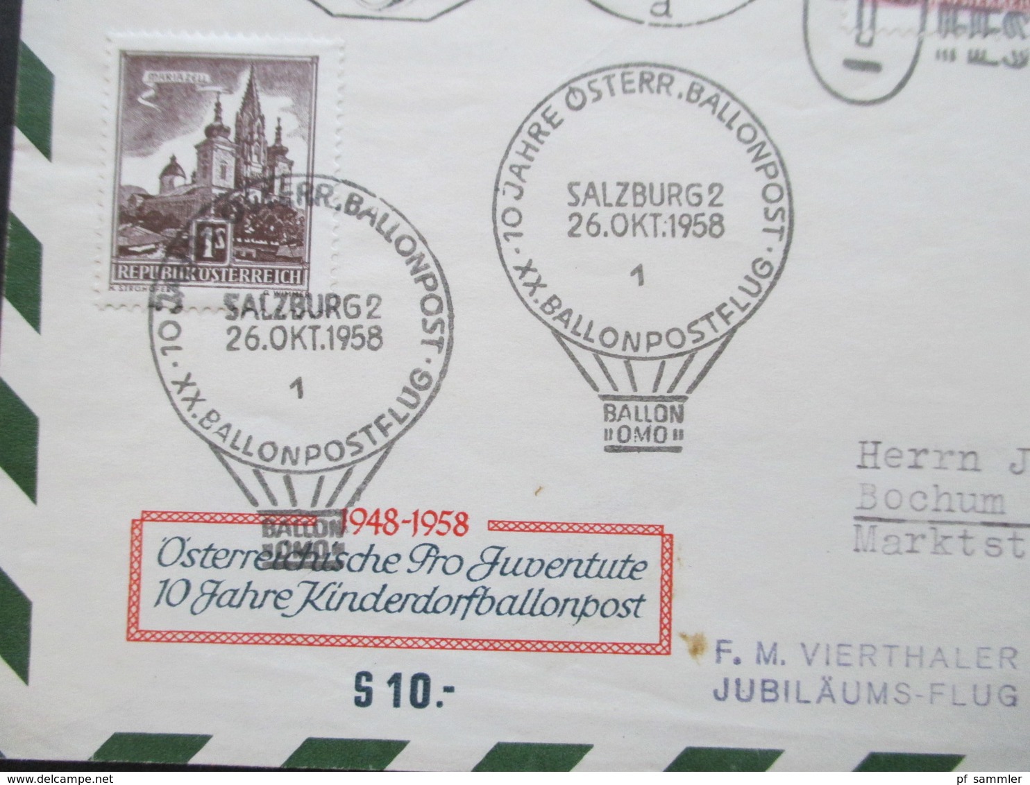 Österreich 1958 Ganzsachenumschlag Trachten 10 Jahre Österr. Ballonpost XX. Ballonpostflug. Kinderdorfballonpost - Mongolfiere