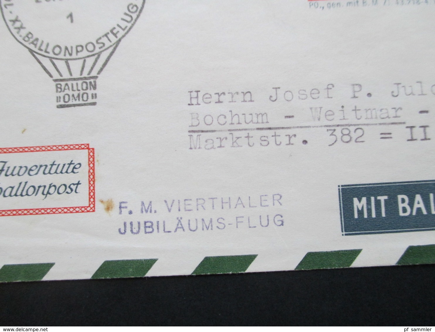 Österreich 1958 Ganzsachenumschlag Trachten 10 Jahre Österr. Ballonpost XX. Ballonpostflug. Kinderdorfballonpost - Luchtballons